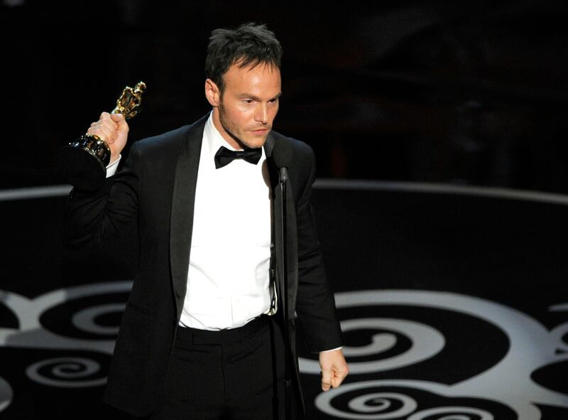 Chris Terrio accepts the award for best adapted screenplay for "Argo" during the Oscars at the Dolby Theatre on Sunday, Feb. 24, 2013, in Los Angeles. (Photo by Chris Pizzello/Invision/AP) *** Local Caption ***  85th Academy Awards - Show.JPEG-0fb3a.jpg