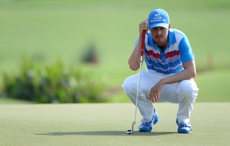 Jonas Blixt of Sweden on the 18th green during the second round of the 2013 DP World Tour Championship on the Earth Course at the Jumeirah Golf Estates on Friday. Ross Kinnaird / Getty Images