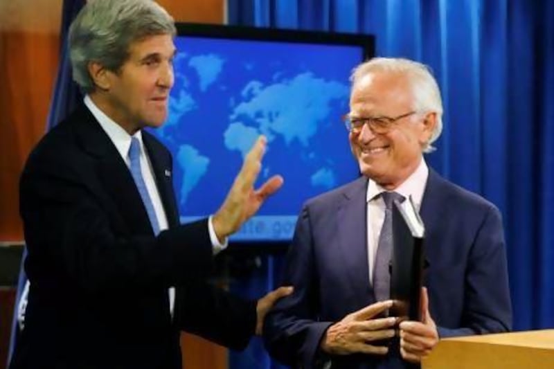 US secretary of state John Kerry with former US ambassador to Israel Martin Indyk, who will shepherd the Israeli-Palestinian peace talks.