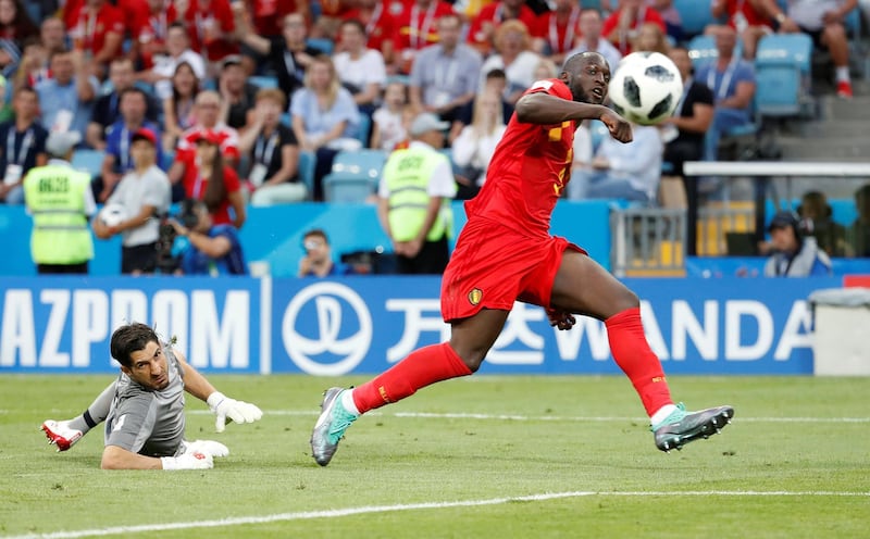 Belgium's Romelu Lukaku scores their third goal. Francois Lenoir / Reuters