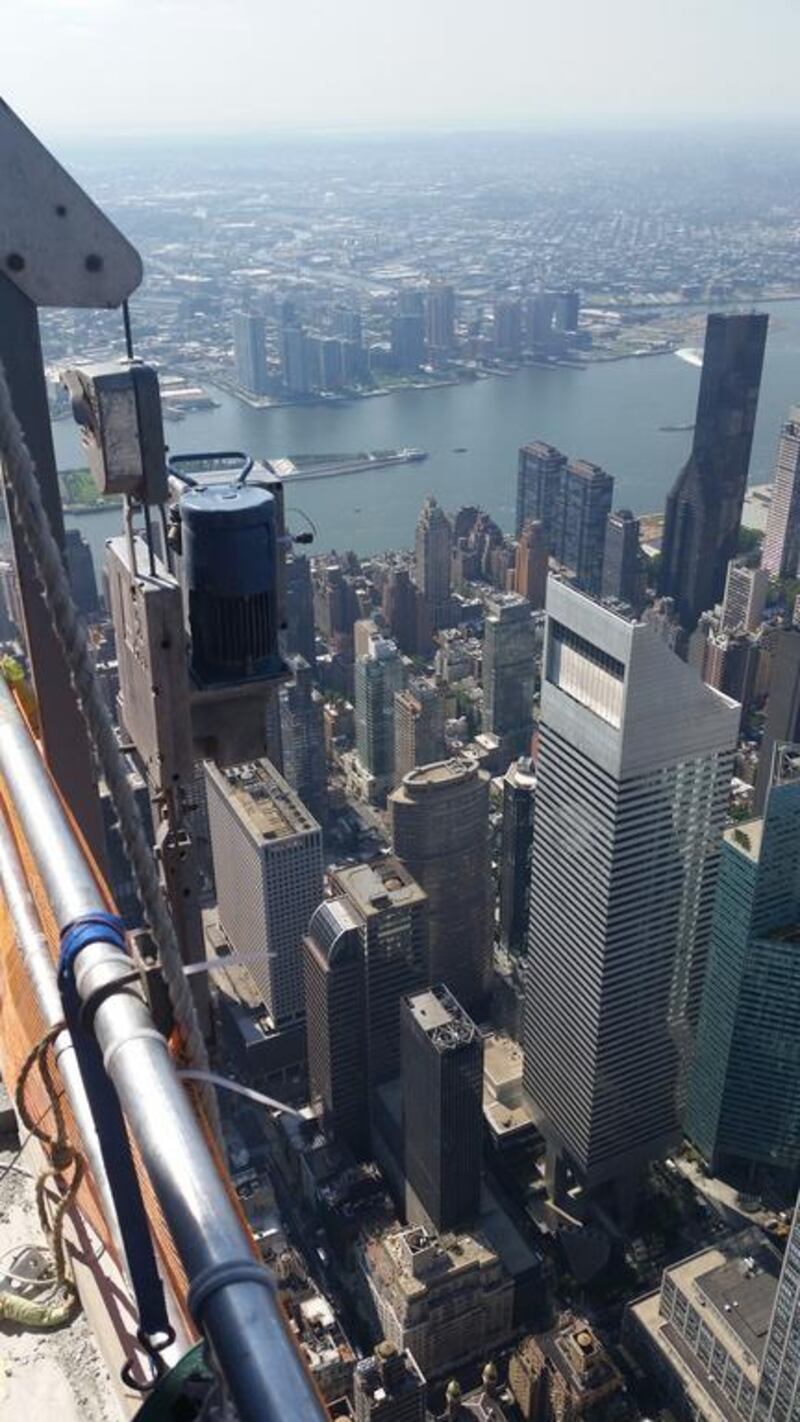 Workers’ view from a suspended scaffold in midtown Manhattan. John S Moller