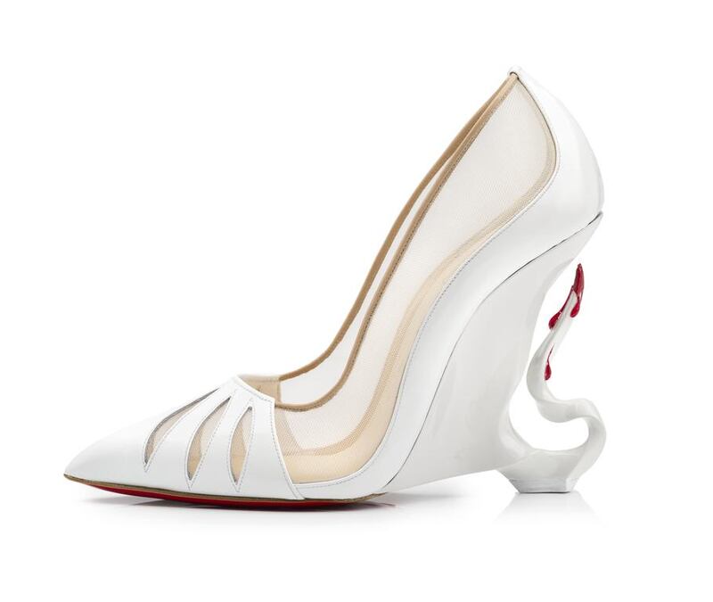 A handout photo of custom Louboutin White patent leather and nude mesh, with a sculpted heel (Courtesy: Christian Louboutin)