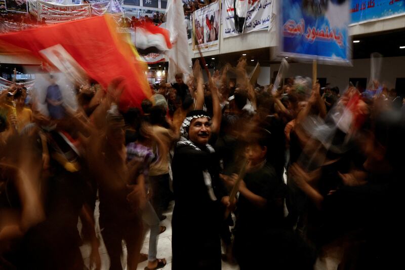Supporters of Iraqi populist leader Muqtada al-Sadr gather during a sit-in at the parliament building, amid political crisis in Baghdad, Iraq. Reuters