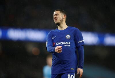 Soccer Football - Premier League - Manchester City vs Chelsea - Etihad Stadium, Manchester, Britain - March 4, 2018   Chelsea's Eden Hazard looks dejected    Action Images via Reuters/Carl Recine    EDITORIAL USE ONLY. No use with unauthorized audio, video, data, fixture lists, club/league logos or "live" services. Online in-match use limited to 75 images, no video emulation. No use in betting, games or single club/league/player publications.  Please contact your account representative for further details.