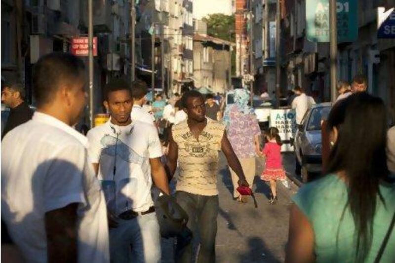 African immigrants on the streets of the Kumkapi district in Istanbul.