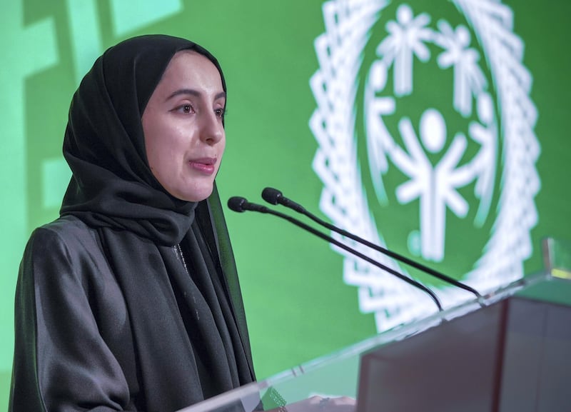Abu Dhabi, United Arab Emirates, February 12, 2020.  
   The UAE Minister of State for Youth Affairs, H.E. Shamma bint Suhail Faris Al Mazrui makes an announcement regarding the Special Olympics UAE Games this comming March 2020.
Victor Besa / The National
Section:  NA
Reporter:  Haneen Dajani