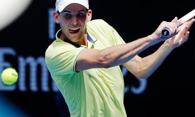 epa06455864 Dominic Thiem of Austria in action against Adrian Mannarino of France during their third round match on day six of the Australian Open tennis tournament, in Melbourne, Victoria, Australia, 20 January 2018.  EPA/MARK CRISTINO