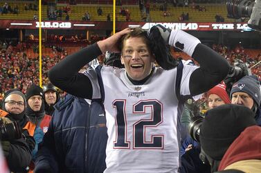 New England Patriots quarterback Tom Brady celebrates his side reaching a third successive Super Bowl. USA Today Sports