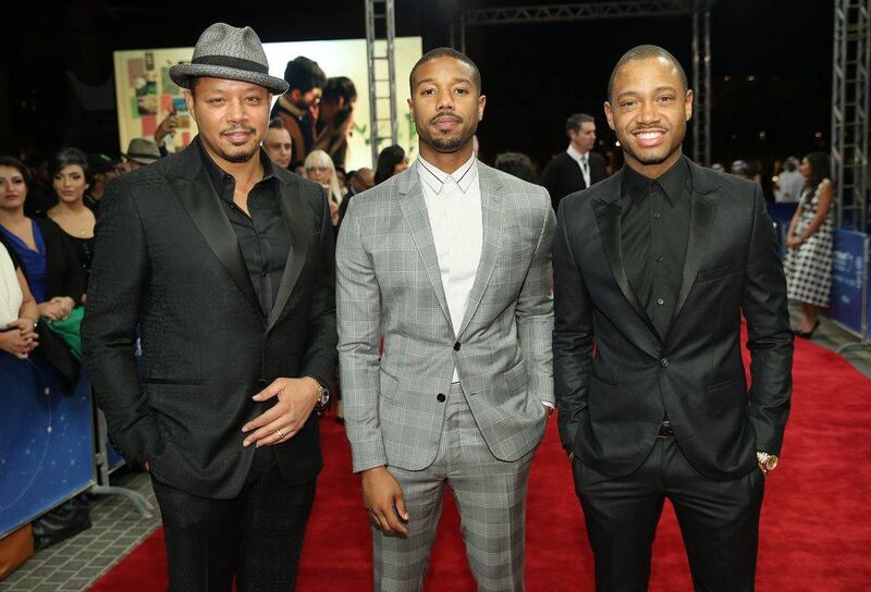From left, Terrence Howard, Michael B Jordan and Terrence J attend the premiere of Bilal. Neilson Barnard / Getty Images for DIFF

