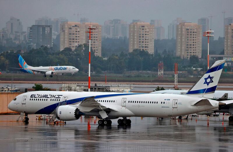 The first flydubai service lands at Israel's Ben Gurion airport near Tel Aviv on November 26, 2020. AFP