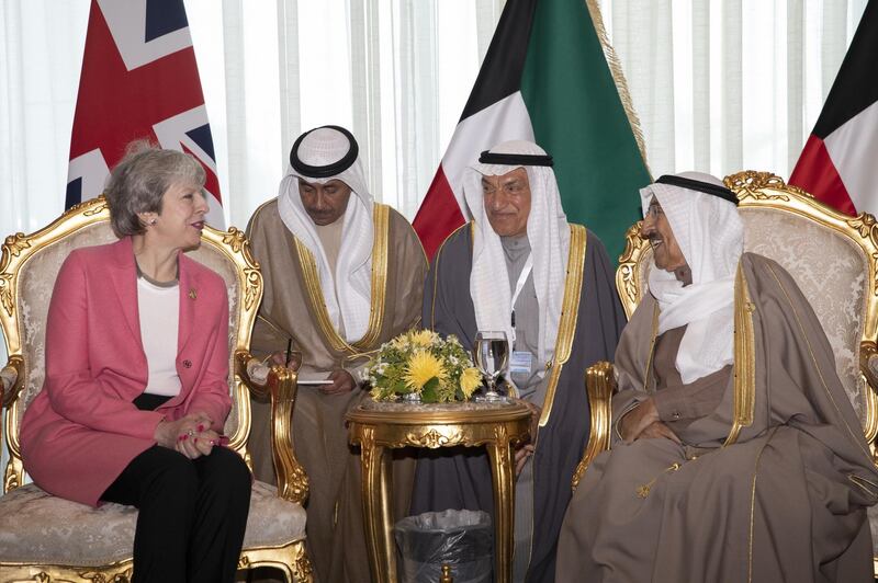 Sheikh Sabah, the Emir of Kuwait , and British Prime Minister Theresa May hold bilateral talks. Getty