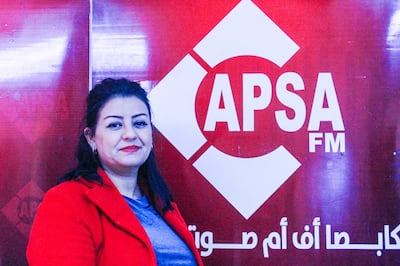 Houda Jouini, a journalist, at the headquarters of her local radio station Capsa FM. Ghaya Ben Mbarek / The National