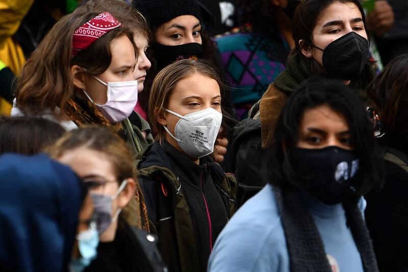 Swedish climate activist Greta Thunberg joins the march. AFP