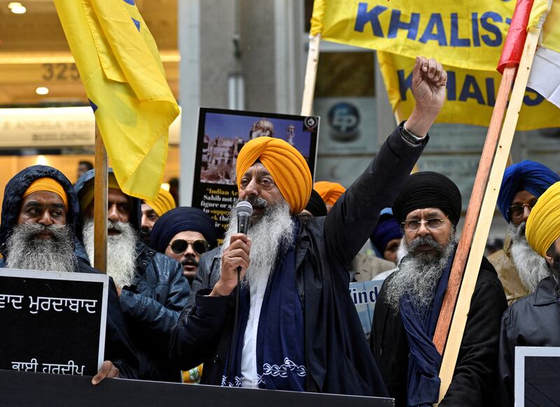 Demonstrators protest outside India's consulate in Canada after Prime Minister Justin Trudeau raised the prospect of New Delhi's involvement in the murder of a Sikh separatist leader . Reuters