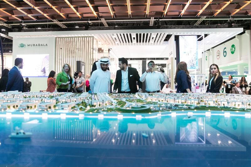 ABU DHABI, UNITED ARAB EMIRATES - April 16 2019.


Al Dar's booth, featuring "Lea" at Cityscape Abu Dhabi 2019.

The Abu Dhabi real estate developer is building a new waterfront residential project in the emirate as part of its recently adopted strategy to offer land plots for sale.

The ‘Lea’ scheme is on the northern coast of Yas Island, where Abu Dhabi’s Formula One racetrack, the Yas Marina, theme parks and several neighbourhoods including the adjoining Yas Acres development are located.

(Photo by Reem Mohammed/The National)

Reporter: Gillian Duncan
Section: NA + BZ