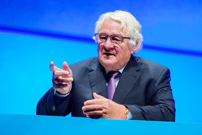 Hasso Plattner, supervisory board chairman of German software and cloud computing giant SAP, is pictured during the company's annual general meeting on May 15, 2019 in Mannheim, southwestern Germany. (Photo by Uwe Anspach / dpa / AFP) / Germany OUT