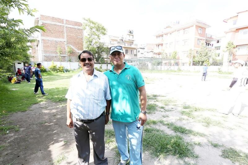 Upendra Bhattarai, left, and Sunil Lama, the owner and coach, respectively, at the Baluwatar Cricket Club training centre in Kathmandu, Nepal. Pawan Singh / The National