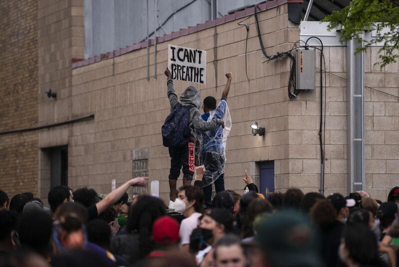 Protesters demonstrate against the death of George Floyd outside the 3rd Precinct Police Precinct in Minneapolis, Minnesota. AFP