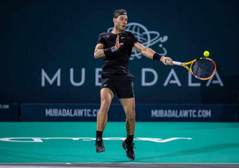 Rafael Nadal hits a forehand to Andy Murray at the Mubadala World Tennis Championship. Victor Besa / The National