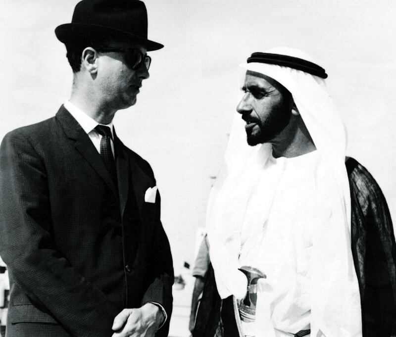 The Founding Father, Sheikh Zayed, with Archie Lamb, the British political agent in Abu Dhabi from 1965 to 1968. Photo: Arabian Gulf Digital Archive