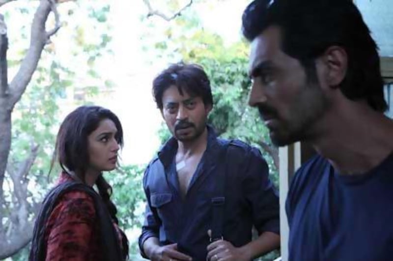Huma Qureshi, Irrfan Khan and Arjun Rampal in D-Day, which in in cinemas starting Thursday.Courtesy Yash Raj Films