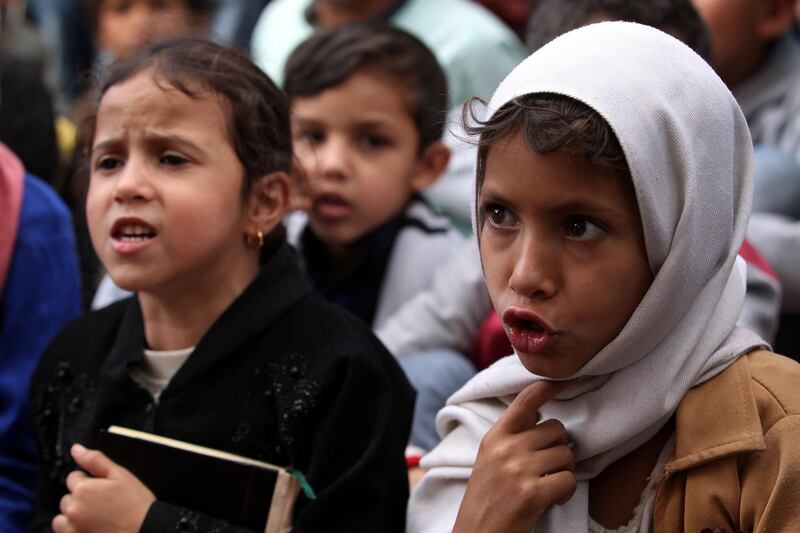Children attend a class to learn the Arabic alphabet and to recite the Quran during Ramadan in Sanaa, Yemen. EPA