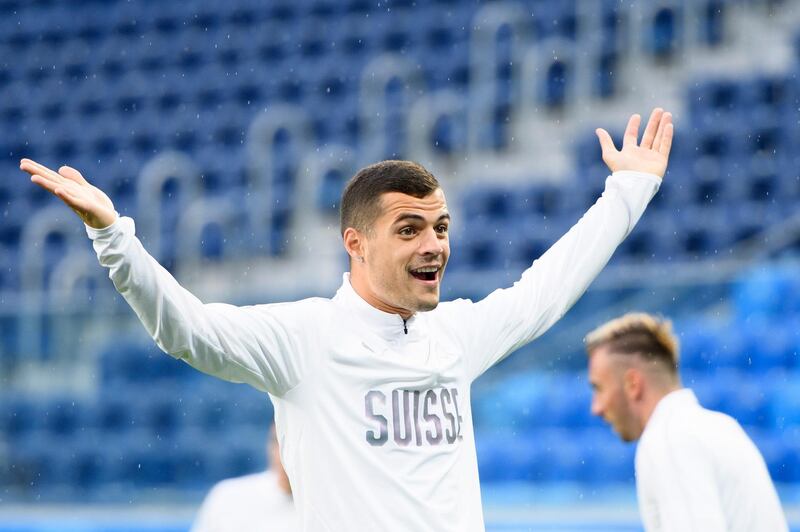 epa06858304 Switzerland's midfielder Granit Xhaka attends a training session on the eve of the FIFA World Cup 2018 round of 16 soccer match between Sweden and Switzerland in St. Petersburg, Russia, 02 July 2018.  EPA/LAURENT GILLIERON