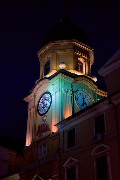 Beautiful City tower of Rijeka (Croatia) at night in the middle of "Korzo", the main street of Rijeka. Getty Images