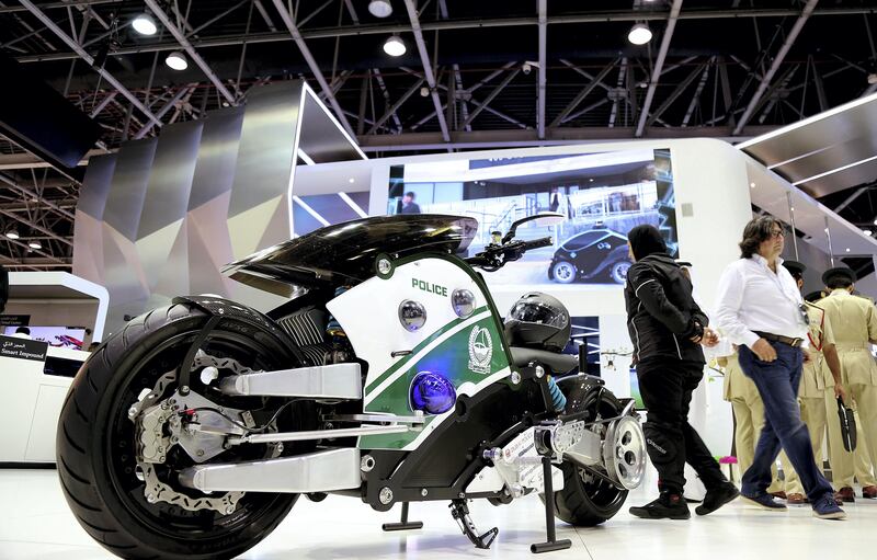 Dubai, 08, Oct, 2017 : Visitors  browse the Dubai Police stands  during the  37th Gitex Technology Week at the World Trade Centre in Dubai. Satish Kumar / For the National