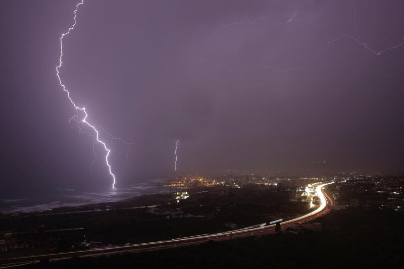 Lightning strikes the coastal city of Batroun to the north of Lebanese capital Beirut. AFP