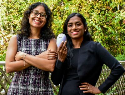 Madhavi Gavini, left, and Rathi Srinivas came up with their concept after attending a rare diseases conference. Courtesy Droplette