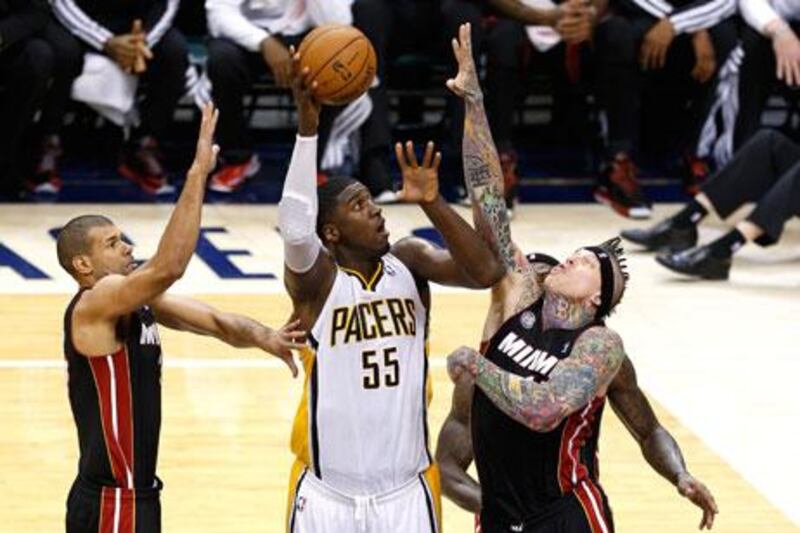 Roy Hibbert scored 23 points for the Indiana Pacers in Game 4 of the Eastern Conference finals. Joe Robbins / Getty Images / AFP