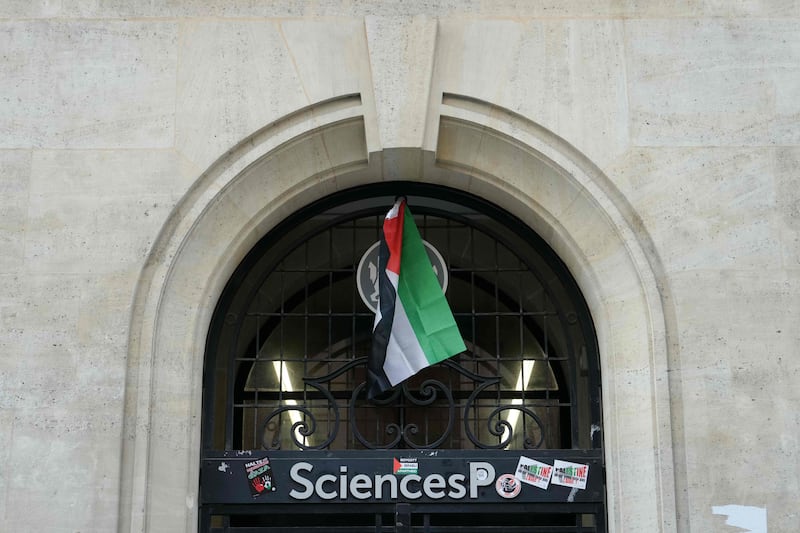A Palestinian flag hung over an entrance. AFP