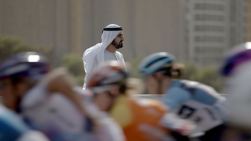 Sheikh Mohammed bin Rashid, Vice President and Ruler of Dubai, at the inaugural UAE Tour Women in Dubai on Thursday, February 9, 2023. Wam