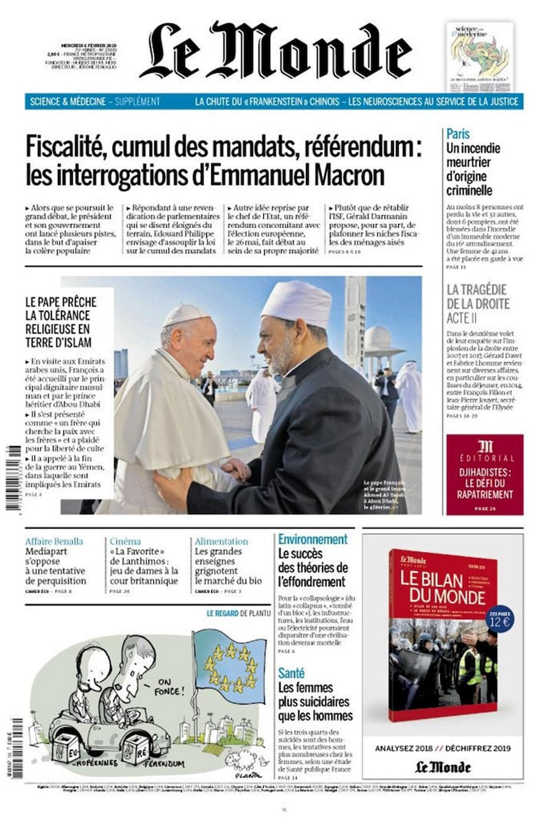 Le Monde front page 