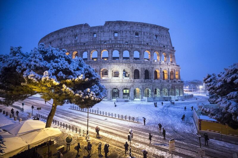 Rome's Colosseum is covered by snow. Angelo Carconi / EPA