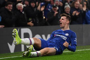LONDON, ENGLAND - DECEMBER 04: Mason Mount of Chelsea celebrates after scoring the winner during the Premier League match between Chelsea FC and Aston Villa at Stamford Bridge on December 04, 2019 in London, United Kingdom. (Photo by Mike Hewitt/Getty Images)