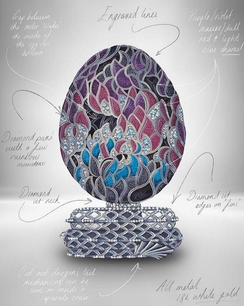 The Faberge egg, designed to mark the 10th anniversary of 'Game of Thrones', features white gold, diamonds and rubies. Courtesy Faberge