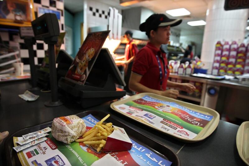 Fast food at Burger King restaurant at the Food Cout in Marina Mall. Jaime Puebla / The National 