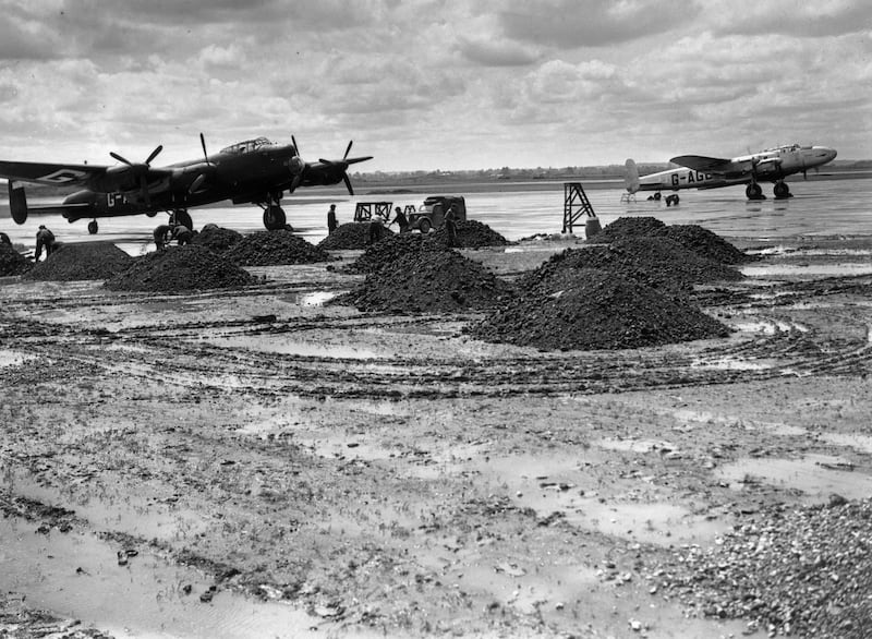 Waterlogged runways at Heathrow Airport one week before it became Britain's main aerial gateway to the US in 1946.