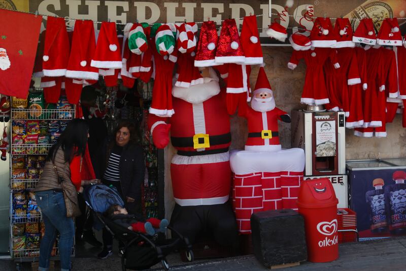 A stall at the Christmas market in the West Bank city of Ramallah. EPA 