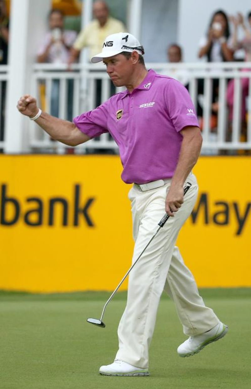 Lee Westwood wore a purple shirt during the final round of the Malaysian Open, a sign of purple patch, maybe, of things to come. Ian Walton / Getty Images