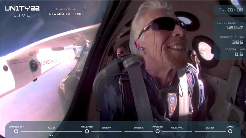 Mr Branson enjoys the journey as the billionaire is flown to space.