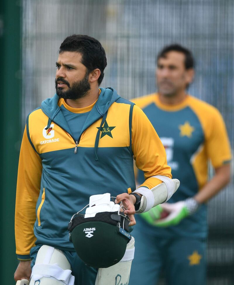 Azhar Ali of Pakistan looks on during a nets session at Old Trafford in Manchester. The first Test begins on Wednesday. AP