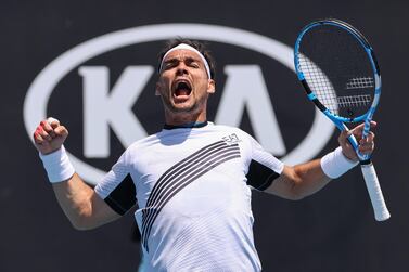 Italy's Fabio Fognini celebrates after victory against Reilly Opelka of the US during their men's singles match on day two of the Australian Open tennis tournament in Melbourne on January 21, 2020. IMAGE RESTRICTED TO EDITORIAL USE - STRICTLY NO COMMERCIAL USE / AFP / DAVID GRAY / IMAGE RESTRICTED TO EDITORIAL USE - STRICTLY NO COMMERCIAL USE