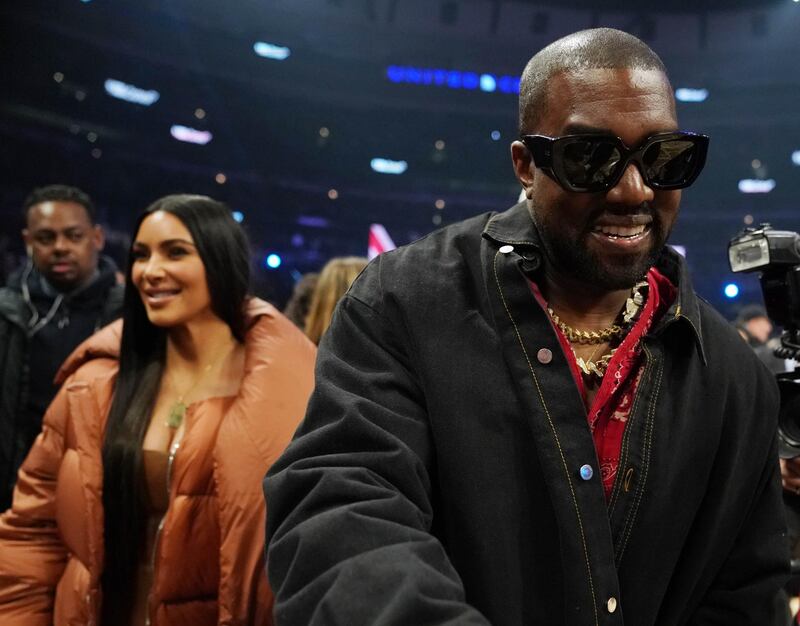 Kanye West and Kim Kardashian at 2020 NBA All Star Game at United Center. Kyle Terada-USA TODAY