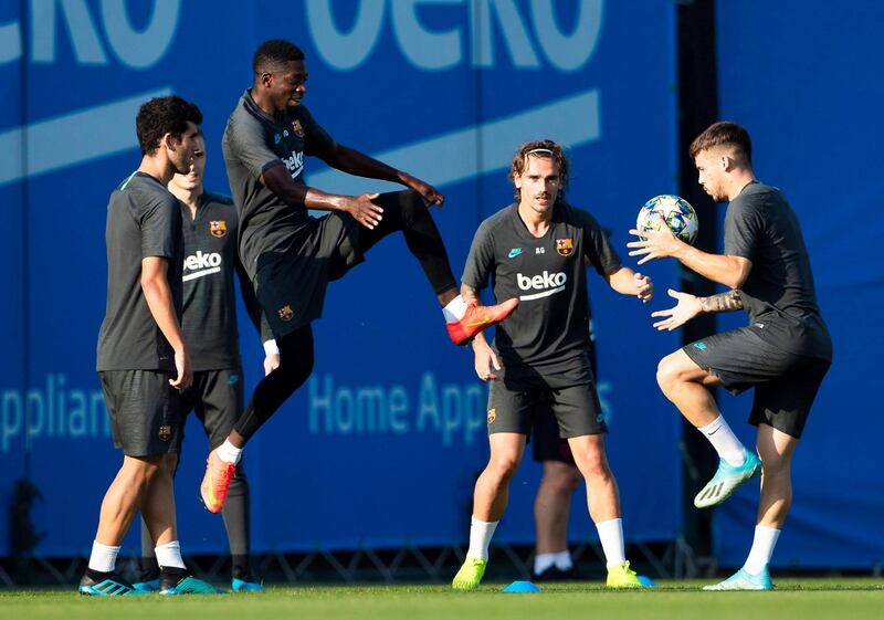 Barcelona players preparing for the visit of Inter Milan for the game at Camp Nou. EPA