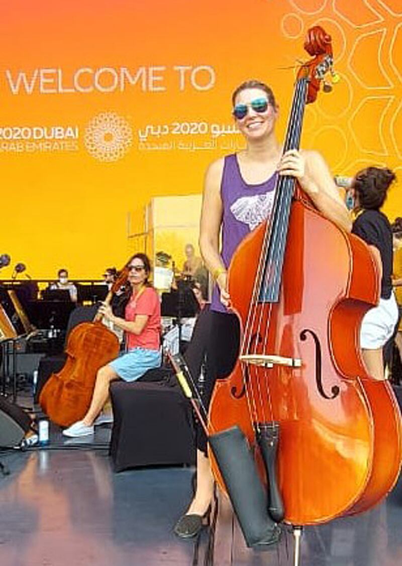 Bassist Janis Bukowski, a Californian who is part of the all-female Firdaus Orchestra formed for Expo 2020 Dubai. Photo: Janis Bukowski
