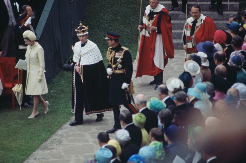Prince Charles leaving Caernarfon Castle after his investiture as Prince of Wales, in Gwynedd, 1969 