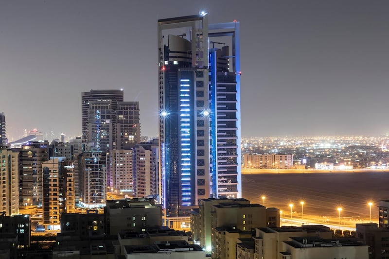 DUBAI, UNITED ARAB EMIRATES. 07 MAY 2019. Residents of the Greens in Dubai that are having restless nights due to a newly erected buildngs overpoweringly strong strobe warning lights illuminating the are at night. (Photo: Antonie Robertson/The National) Journalist: Patrick Ryan. Section: National.